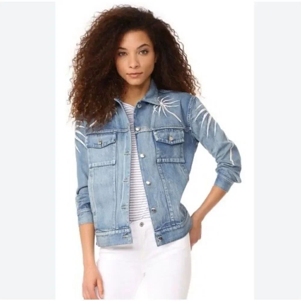 Capulet Palma Embroidered Denim Jacket in Washed Denim cotton size M